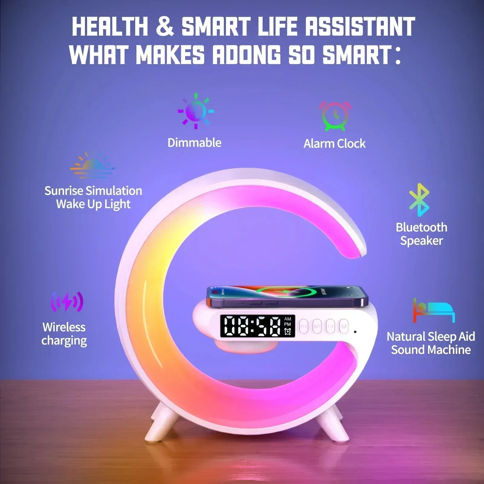 🔥Wireless Charger ＋ Speaker + Night Light + Alarm Clock