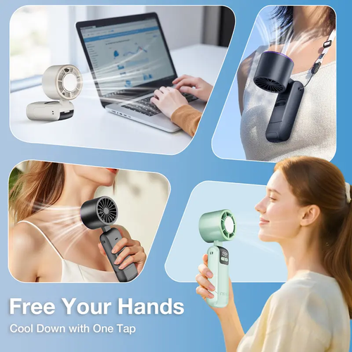Mini Handheld Fan with LED Display – Powerful Wind, USB Rechargeable, Stylish & Ultra-Portable Personal Fan for Travel, Office, Home