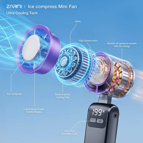 Mini Handheld Fan with LED Display – Powerful Wind, USB Rechargeable, Stylish & Ultra-Portable Personal Fan for Travel, Office, Home