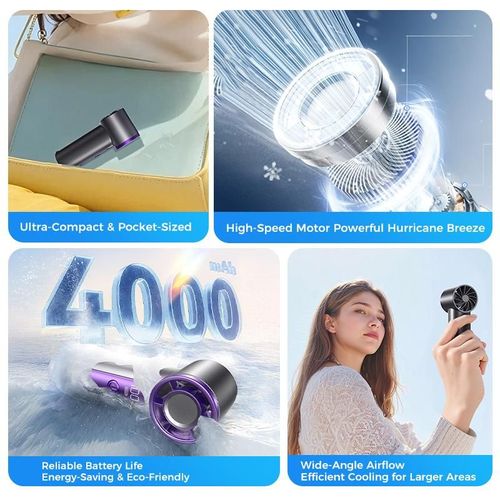 Mini Handheld Fan with LED Display – Powerful Wind, USB Rechargeable, Stylish & Ultra-Portable Personal Fan for Travel, Office, Home