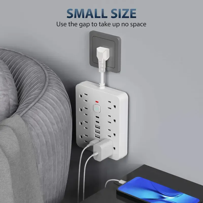 14-in-1 Power Strip with Switch & Surge Protection, Multifunctional Power Strip with 8 AC Outlets & 4 USB & 2 Type-C, Suitable for Office, Home and Travel