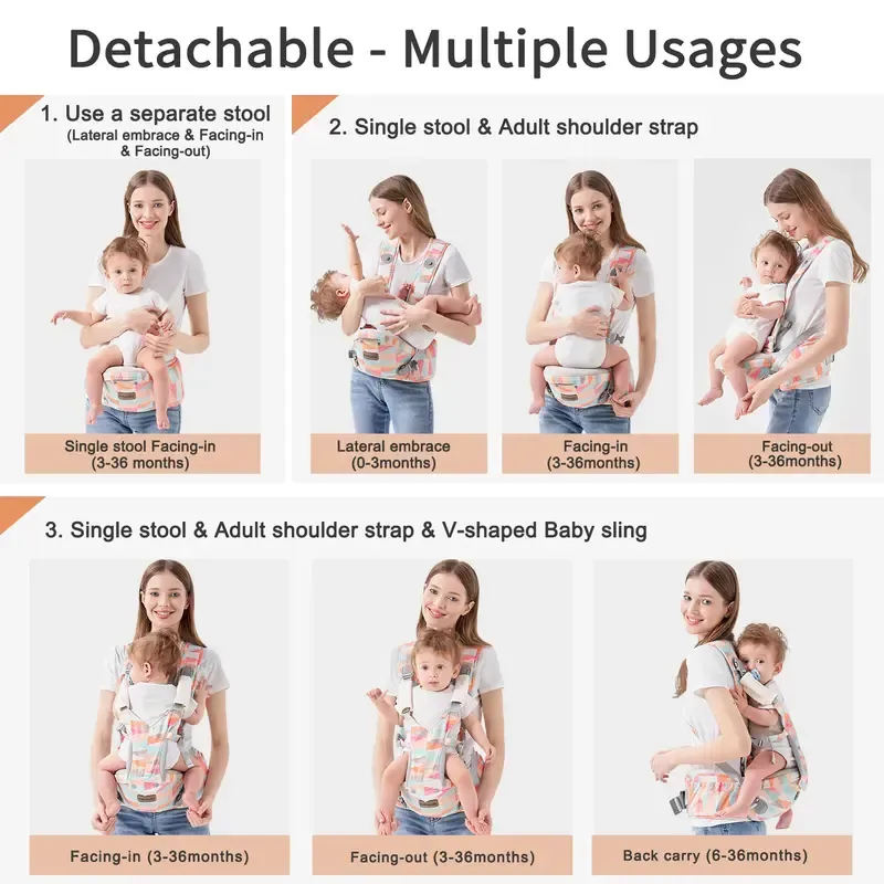 Baby Carrier, 6-in-1 Ergonomic Baby Carrier Newborn To Toddler For 7-45lbs, Front & Back Baby Carriers With Hip Seat For Dad Mom, Adjustable Mesh Infant Carrier With Hood All Season