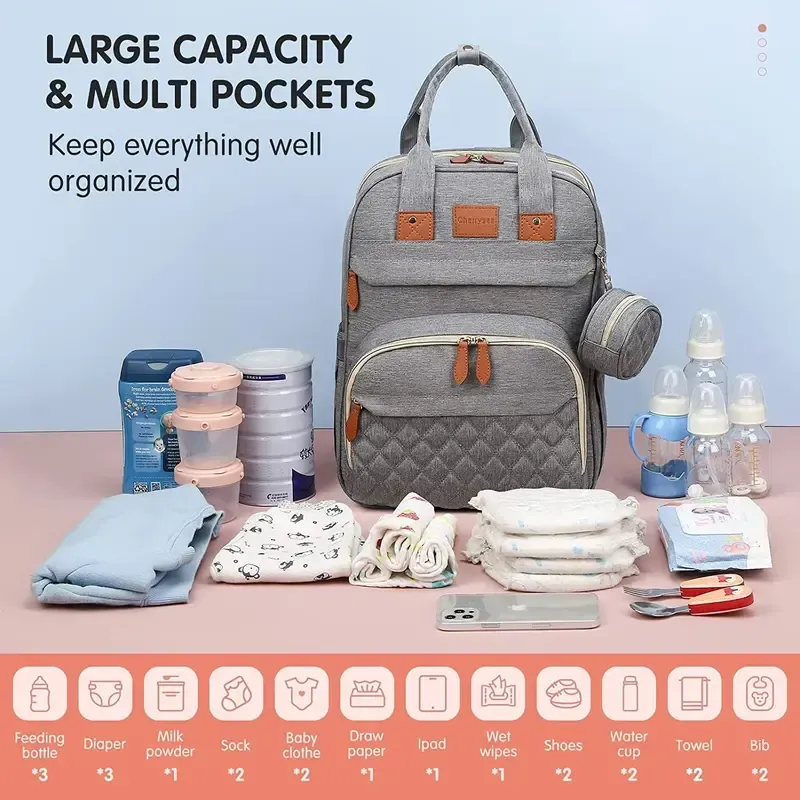3 In 1 Diaper Bag Backpack with Changing Station, Multifunctional Waterproof Portable Bag for Travel