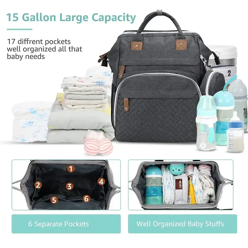 3 In 1 Diaper Bag Backpack with Changing Station, Multifunctional Waterproof Portable Bag for Travel