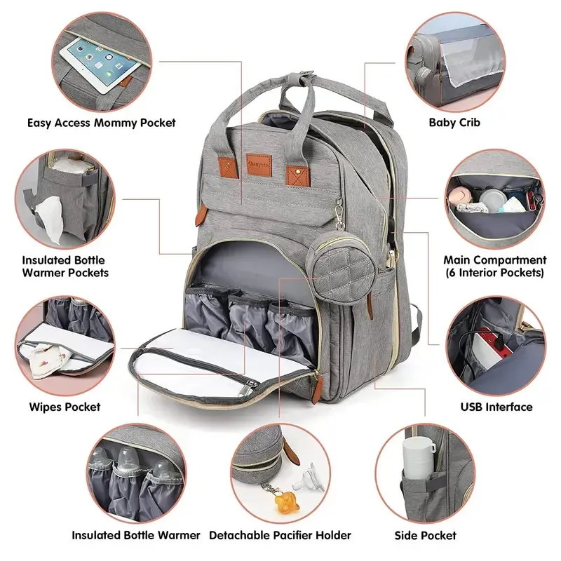 3 In 1 Diaper Bag Backpack with Changing Station, Multifunctional Waterproof Portable Bag for Travel