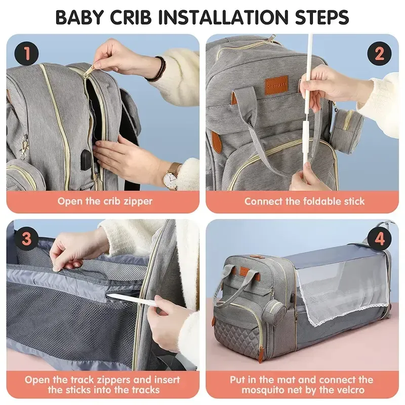 3 In 1 Diaper Bag Backpack with Changing Station, Multifunctional Waterproof Portable Bag for Travel
