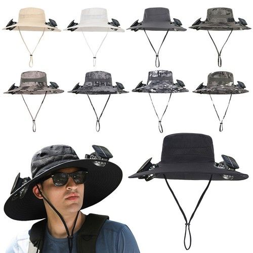 Solar Powered Fan Wide Brim Hat with 2 Fans forFishing Hiking