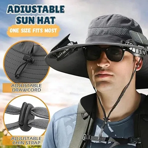 Solar Powered Fan Wide Brim Hat with 2 Fans forFishing Hiking
