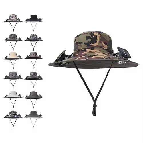 Solar Powered Fan Wide Brim Hat with 2 Fans forFishing Hiking