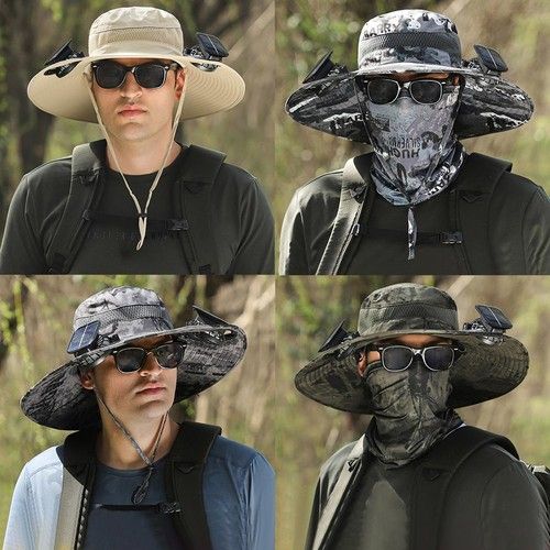 Solar Powered Fan Wide Brim Hat with 2 Fans forFishing Hiking