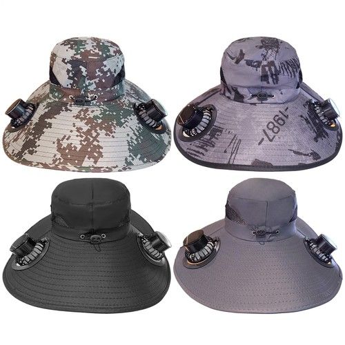 Solar Powered Fan Wide Brim Hat with 2 Fans forFishing Hiking