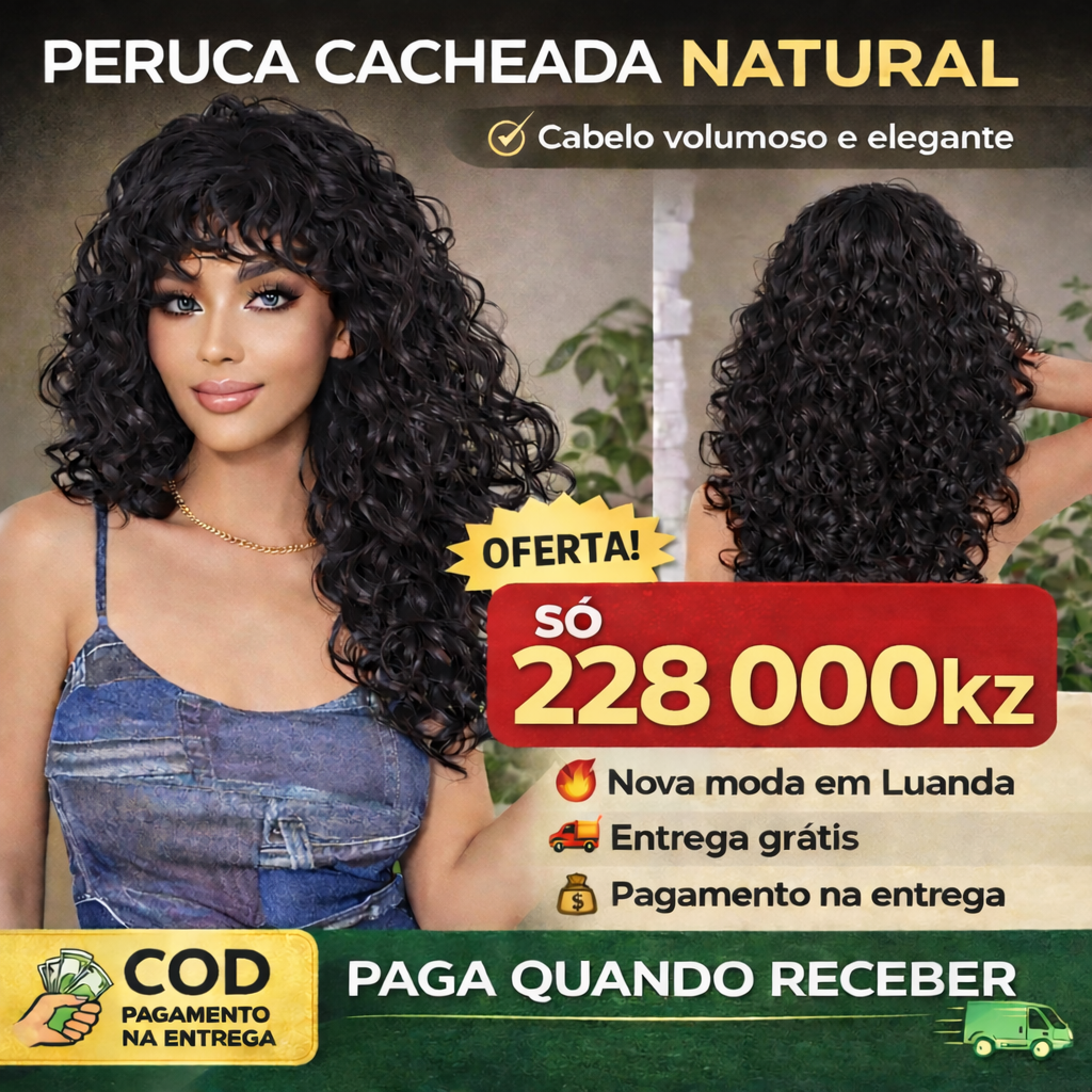 PERUCA CACHEADA NATURAL 60CM 💇🏽‍♀️ Cabelo volumoso e elegante ✨ Nova moda em Luanda 🔥