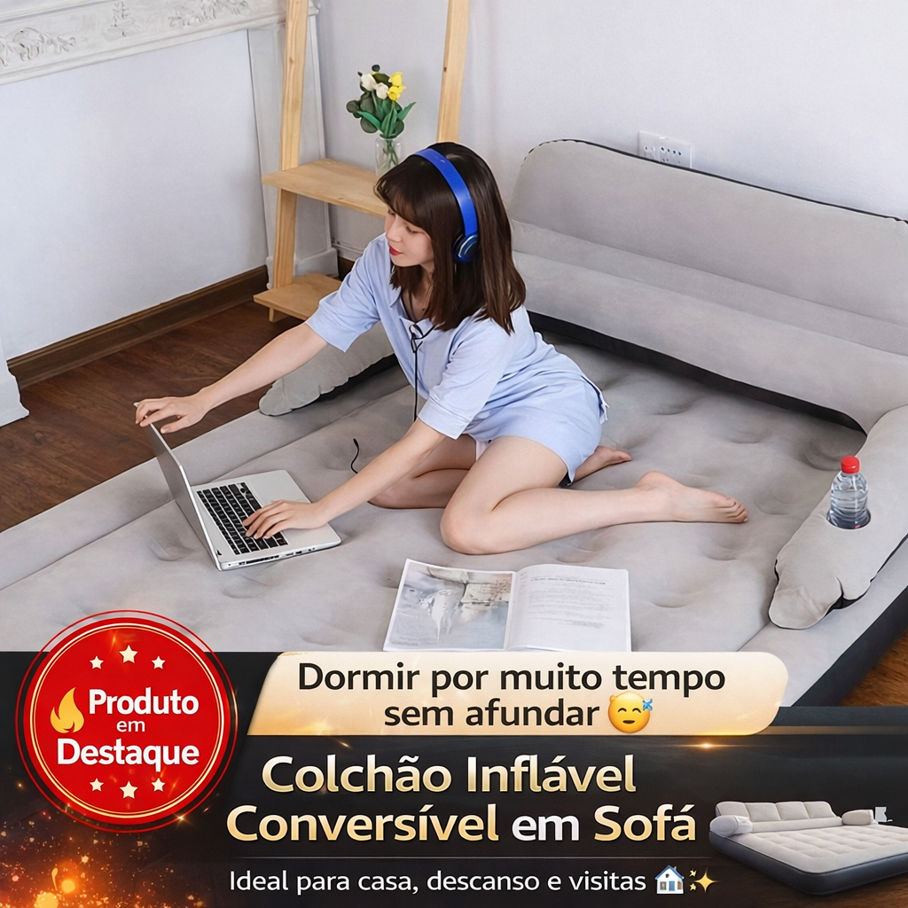 🔥 Sofá-cama insuflável convertível de luxo | Sofá-cama insuflável de casal | Pode ser reclinado ou utilizado sentado | Material em PVC resistente ao desgaste e à humidade 🛋️🛏️