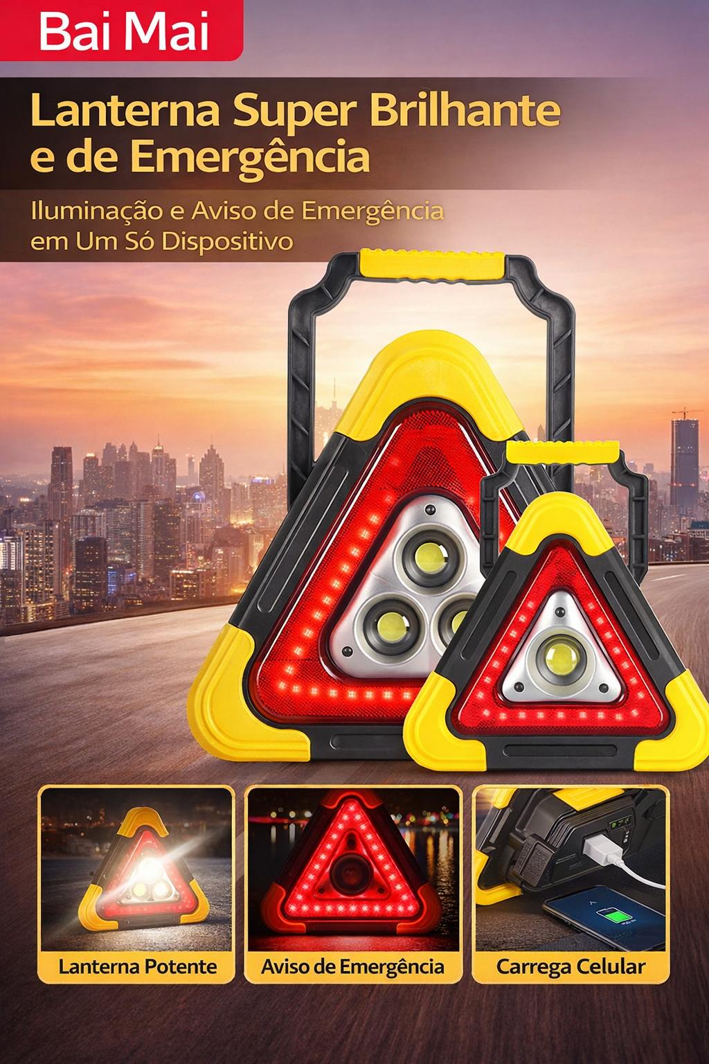 ⚠️Luz de Emergência Automotiva 3 em 1 – Iluminação + Alerta + Power Bank🔥