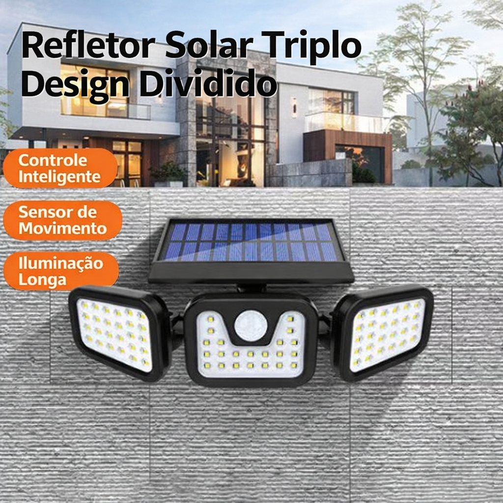 🌞 Lâmpada Solar de Parede 3 Cabeças com Sensor de Movimento 💡 Super Brilhante | 🌧️ IP65 À Prova de Água | 🔋 Sem Conta de Luz
