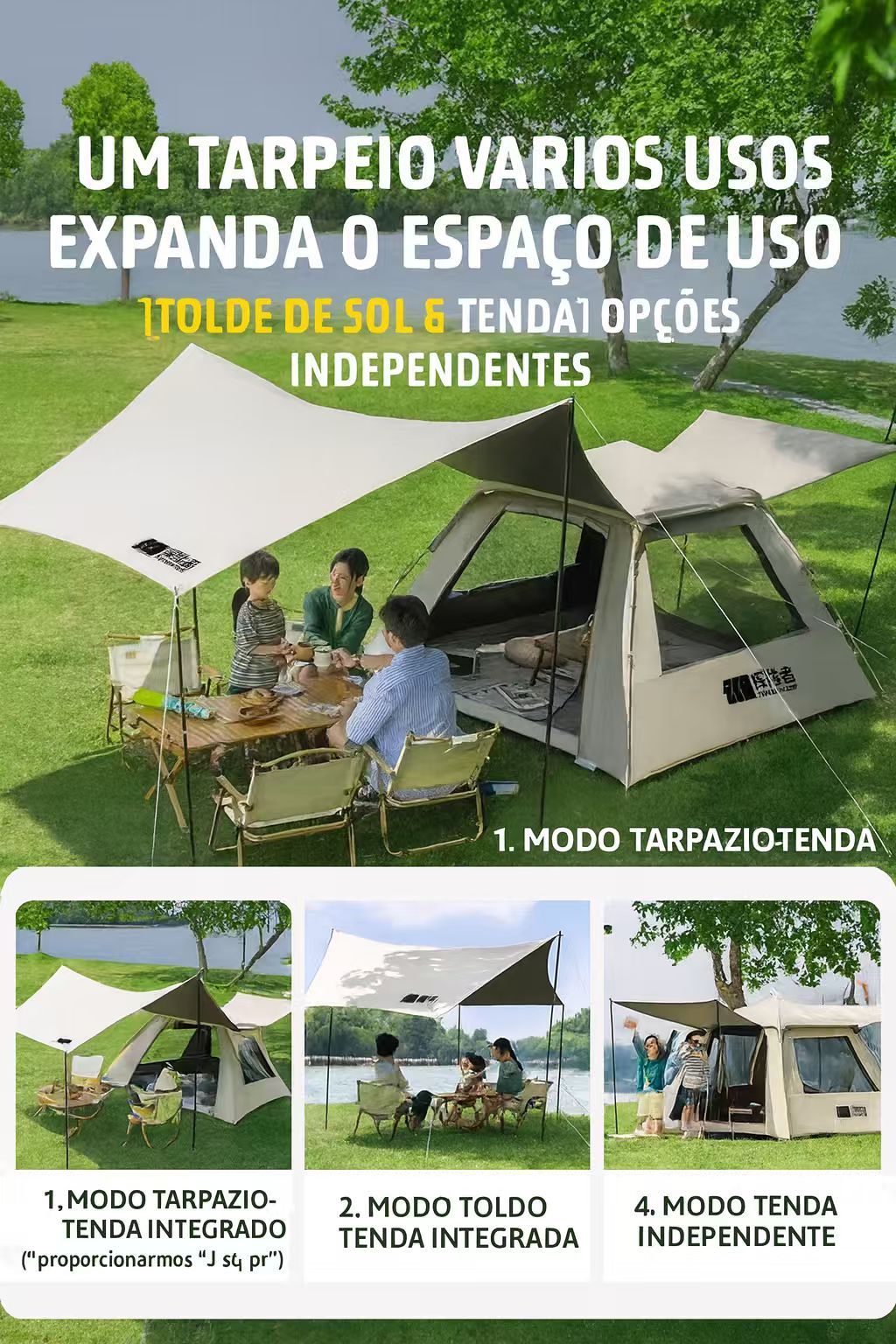 🏕️Combinação multifuncional de lona e tenda para exterior | Carpa - Toldo - Tienda