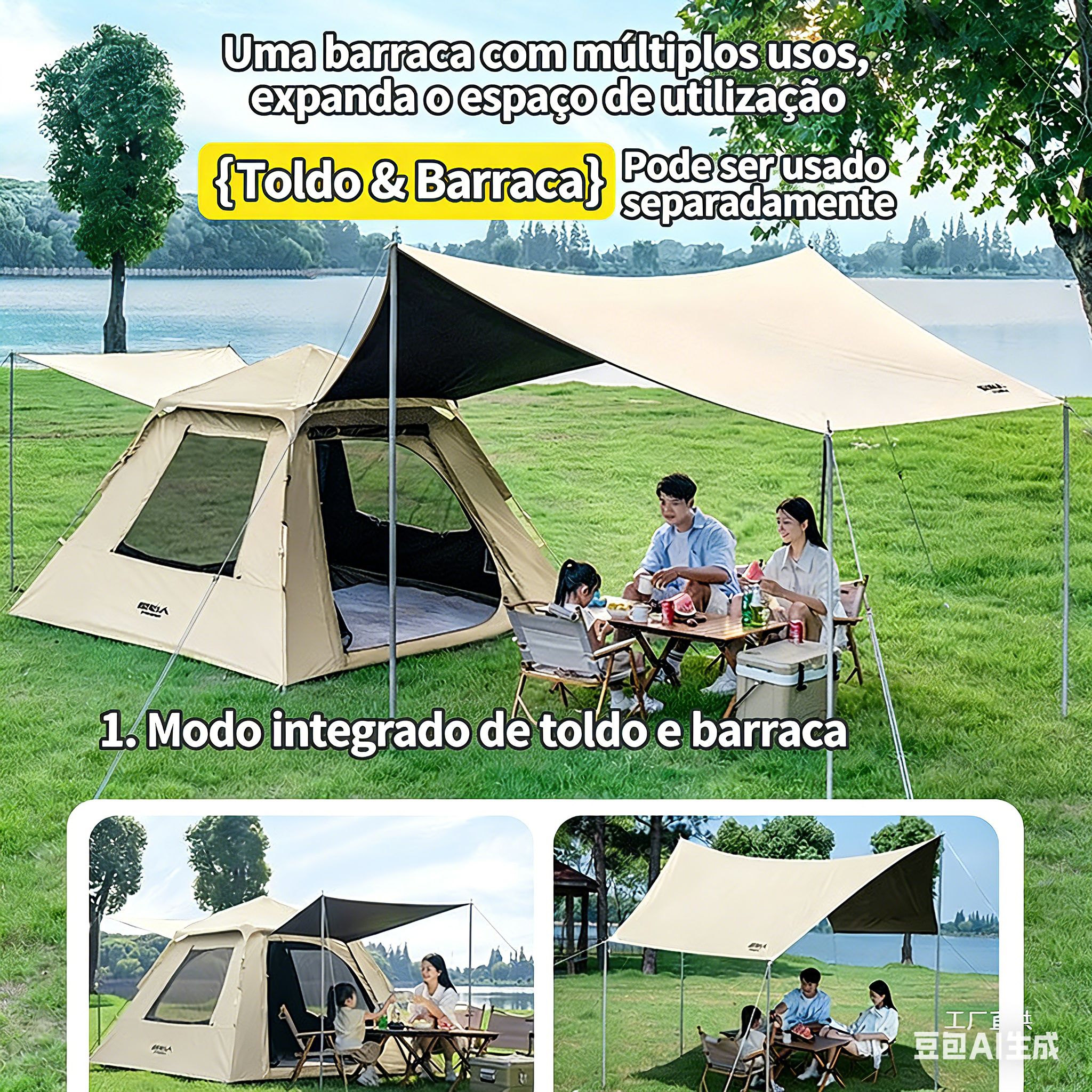 🏕️Combinação multifuncional de lona e tenda para exterior | Carpa - Toldo - Tienda