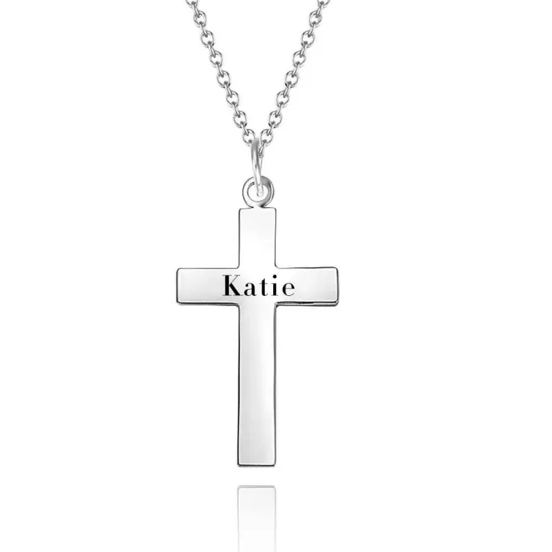 Engraved Necklace Cross Necklace Rose Gold Plated - Silver