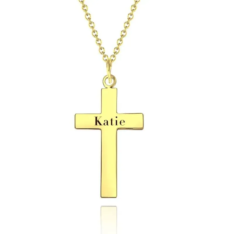 Engraved Necklace Cross Necklace Rose Gold Plated - Silver