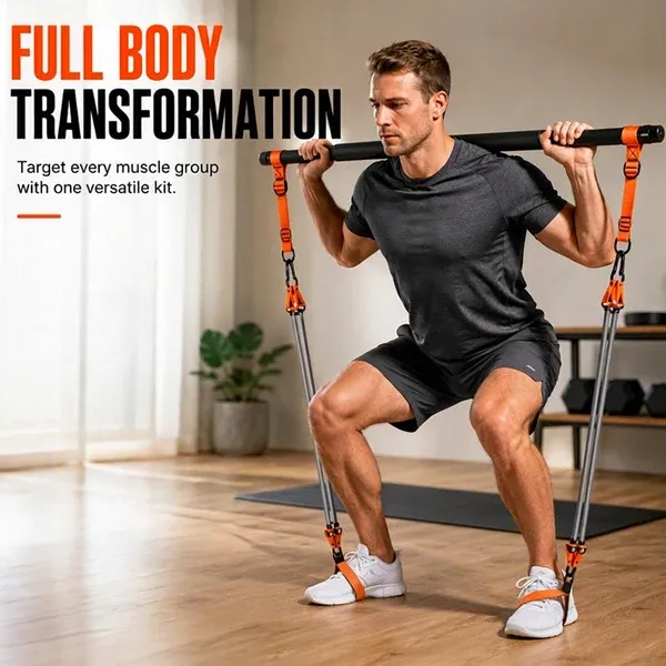 📏 Portable Pilates Bar Kit with 6 Resistance Bands