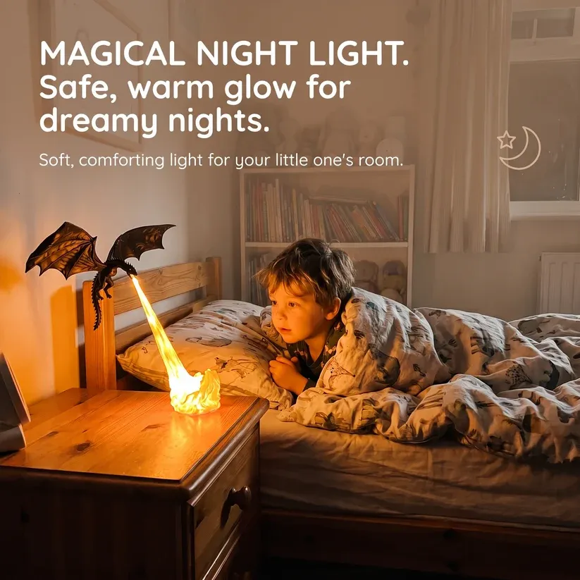 Fire Breathing Dragon Light for Bookshelf & Desk