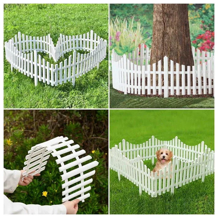 5pcs-White Edged Garden Picket Fence