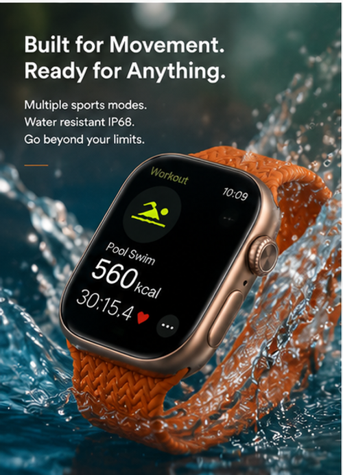 SIM enabled smartwatch suitable for Africa, featuring an HD AMOLED screen  supports GPS, heart rate, blood pressure, blood oxygen, and sleep monitoring  compatible with Android and iOS (orange strap).