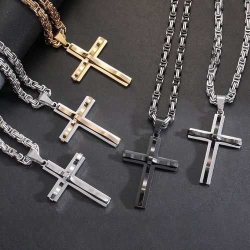 Hip Hop Christian Cross Stainless Steel Men's Pendant Necklace