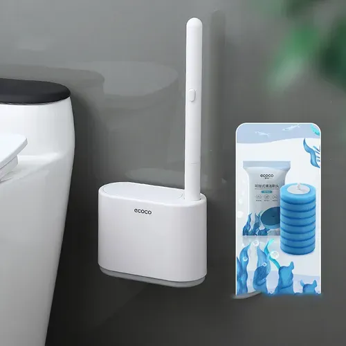 Wall-Mounted Deep-Cleaning Toilet Brush – Hanging Disposable Toilet Brush and Holder Set