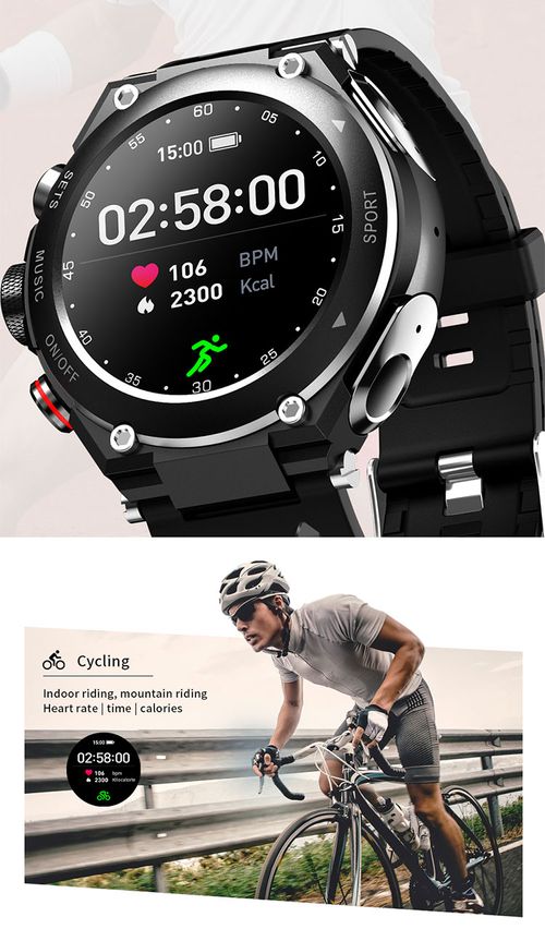 2-in-1 smart music watch player with built-in earphones, heart rate and blood pressure monitoring, exercise detection