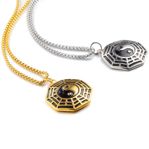 Yin Yang Ba Gua eight trigrams amulet pendant men stainless steel lucky charm necklace