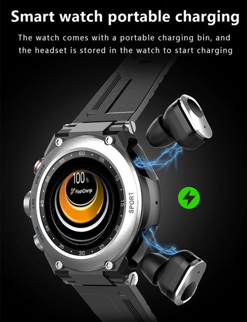 2-in-1 smart music watch player with built-in earphones, heart rate and blood pressure monitoring, exercise detection