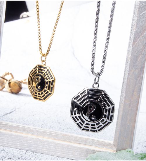 Yin Yang Ba Gua eight trigrams amulet pendant men stainless steel lucky charm necklace