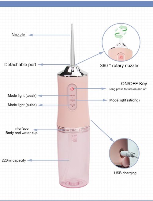 Electric Irrigator Oral USB Rechargeable Water Flosser Dental Water Jet 3 Work Models Teeth Cleaner 4 Nozzles