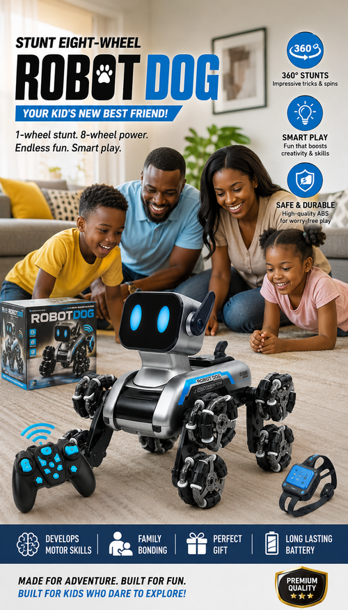 🔥 8-Wheel Stunt Robot Dog – The Ultimate RC Smart Toy for Kids | 360° Stunts, Music, Lights & Gesture Control