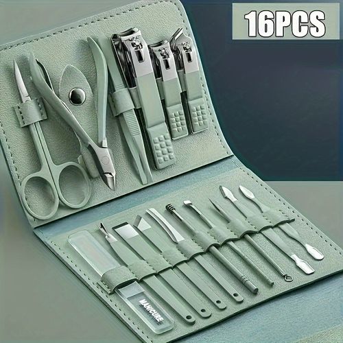16-piece manicure set, stainless steel nail clippers, beauty tools, portable set, professional grooming set, travel nail set