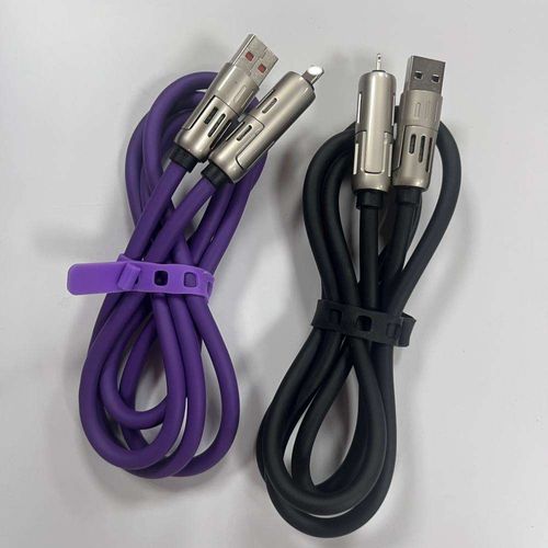 4-in-1 Mobile Phone Charging Cable with Breathing Light – Soft Silicone, 240W Fast Charging