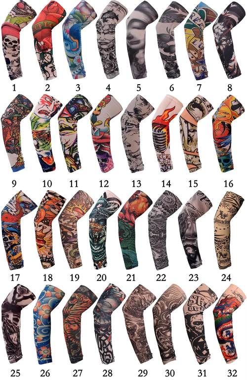 Full-arm tattoo sleeve seamless outdoor cycling sun-protection sleeves (random patterns, pack of 5)