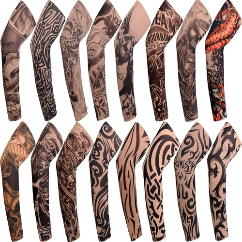 Full-arm tattoo sleeve seamless outdoor cycling sun-protection sleeves (random patterns, pack of 5)