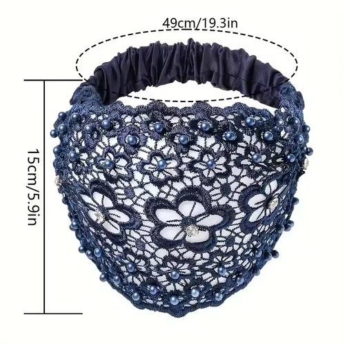 American-style new arrival: wide-brimmed, tie-back floral headband adorned with pearls – a velvet hair accessory for women