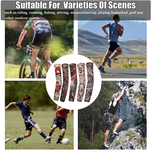 Full-arm tattoo sleeve seamless outdoor cycling sun-protection sleeves (random patterns, pack of 5)