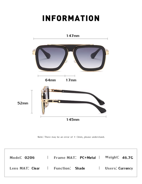 Vintage-Style Men Sunglasses – Steampunk-Inspired Luxury Square-Frame Fashion Shades