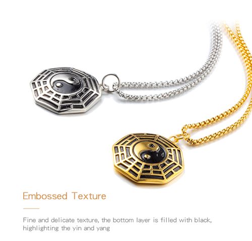 Yin Yang Ba Gua eight trigrams amulet pendant men stainless steel lucky charm necklace