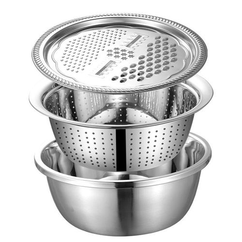 3-in-1 Colander, Mixing Bowl, and Drain Basket Set, Vegetable Chopper, Stainless Steel Grater and Drain Basket