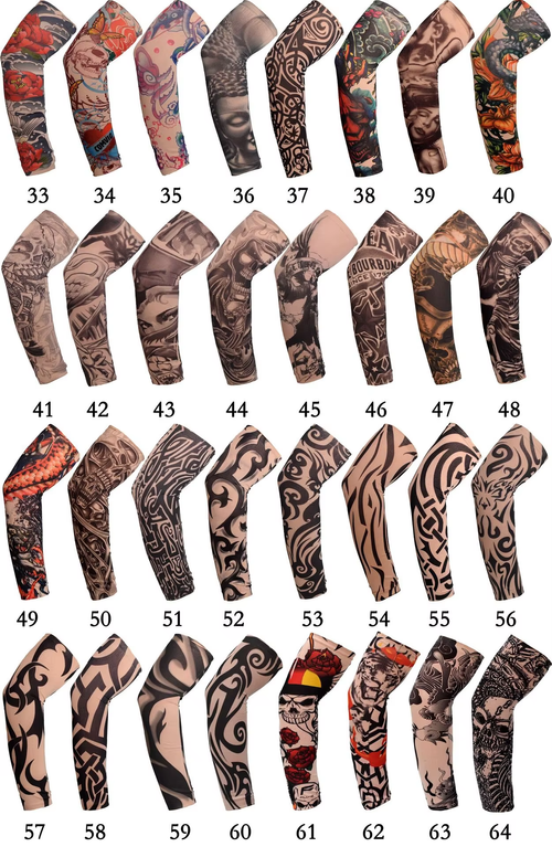 Full-arm tattoo sleeve seamless outdoor cycling sun-protection sleeves (random patterns, pack of 5)