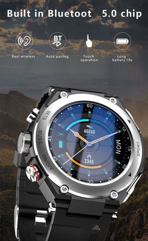 2-in-1 smart music watch player with built-in earphones, heart rate and blood pressure monitoring, exercise detection