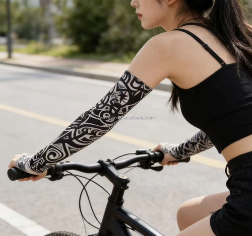 Full-arm tattoo sleeve seamless outdoor cycling sun-protection sleeves (random patterns, pack of 5)