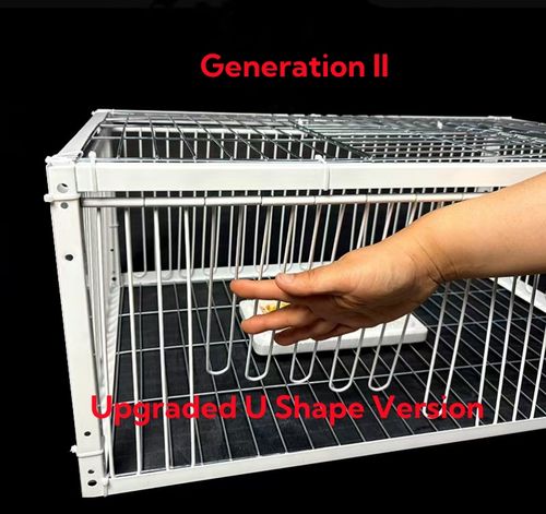 Metal wire pigeon trap cage with automatic trapping door, suitable for birds, chickens, small animals, and pets packaged in a box.