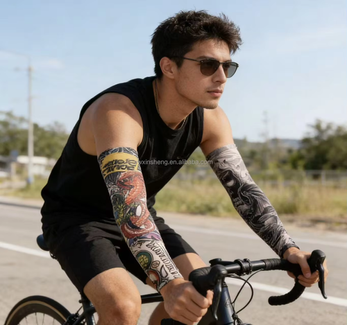Full-arm tattoo sleeve seamless outdoor cycling sun-protection sleeves (random patterns, pack of 5)