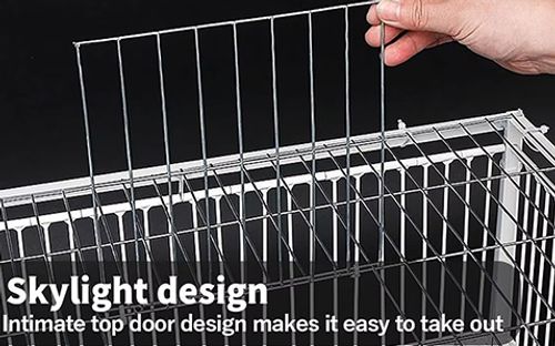 Metal wire pigeon trap cage with automatic trapping door, suitable for birds, chickens, small animals, and pets packaged in a box.